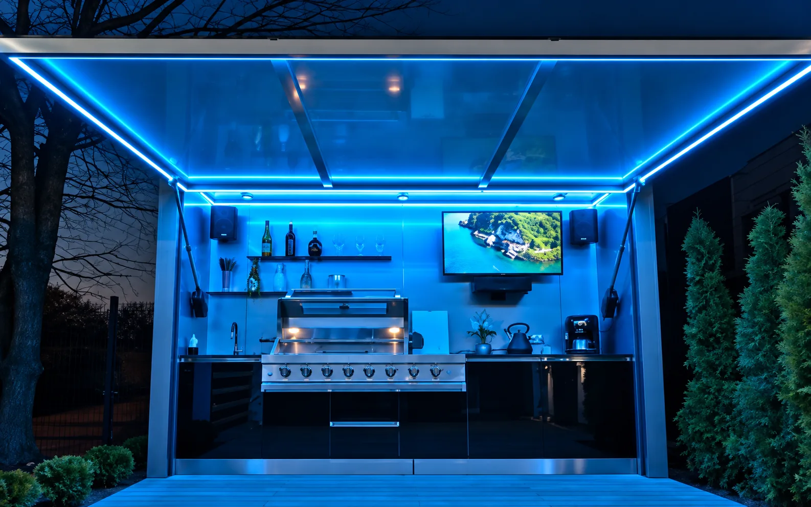 Éclairage LED COB coloré sous le portail
